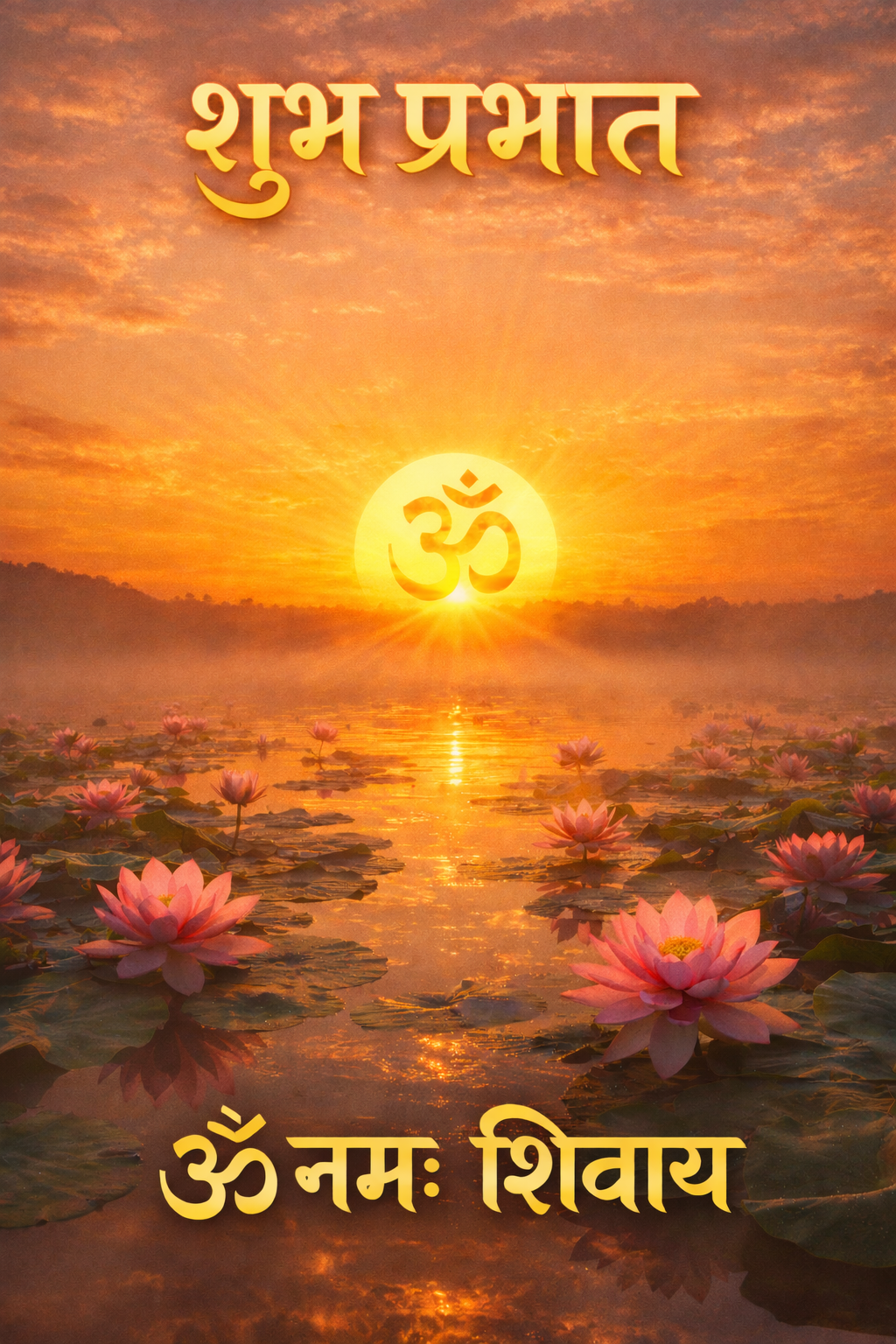 शुभ प्रभात — Om Namah Shivaya Lotus Pond Sunrise